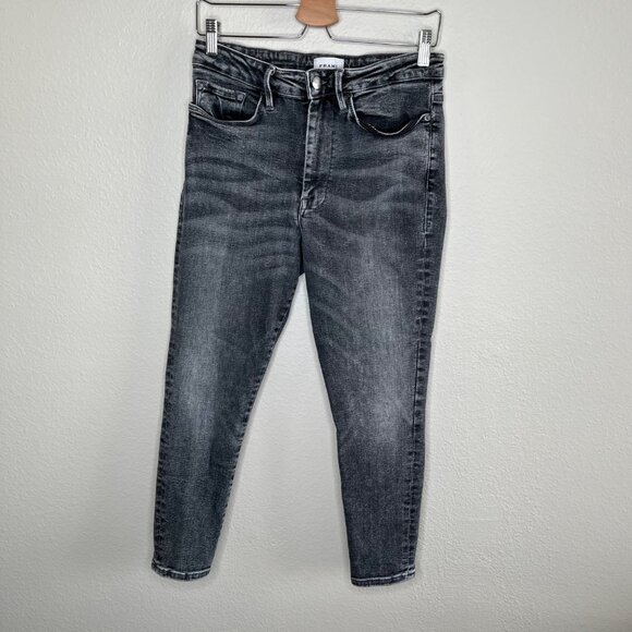 Frame Le One High Waist Crop Skinny Jeans In Hughes Size 2 Gray Denim - Picture 6 of 12